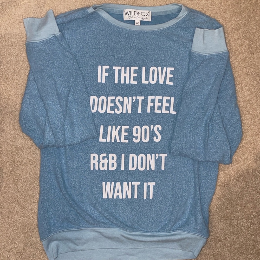 Wildfox Made in Los Angeles Baby Blue XXS Sweater - If the Love…90s R&B